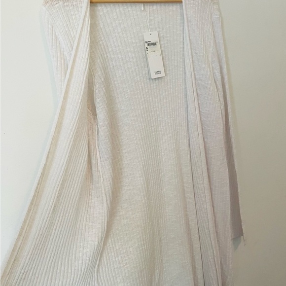 Eileen Fisher White Organic Cotton Ribbed Open Cardigan - Picture 6 of 7